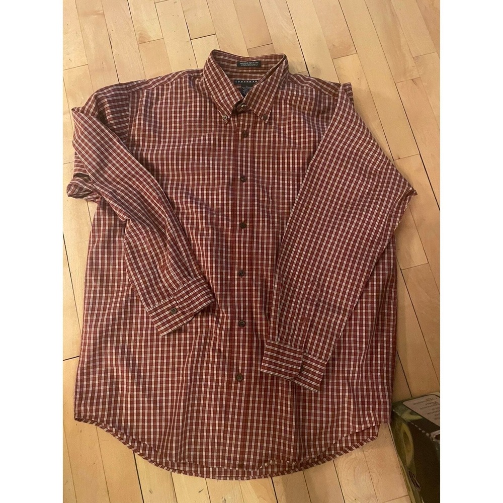 Mens Consensus Plaid long sleeve, button-down, cotton, rust size large